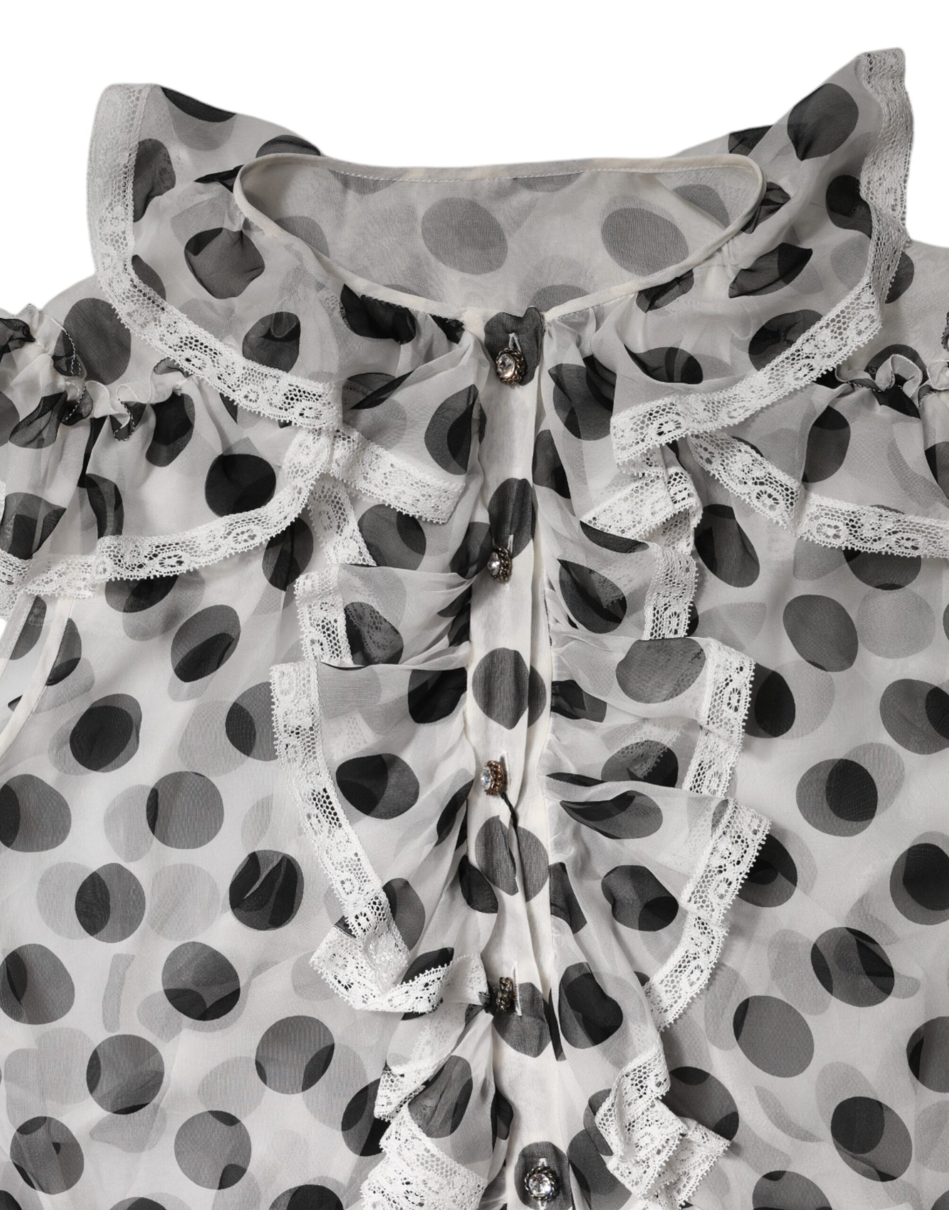 White Black Polka Dot Cotton Sleeveless Top-Dolce & Gabbana-LabelTerrace.com