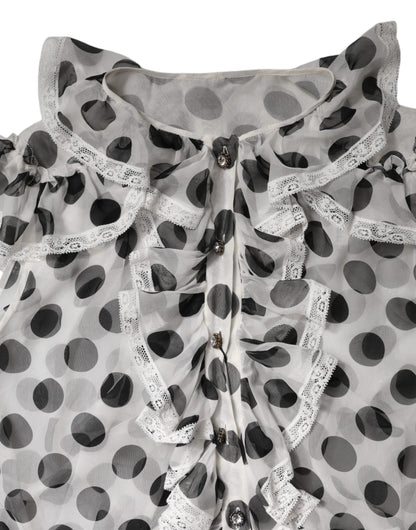 White Black Polka Dot Cotton Sleeveless Top-Dolce & Gabbana-LabelTerrace.com