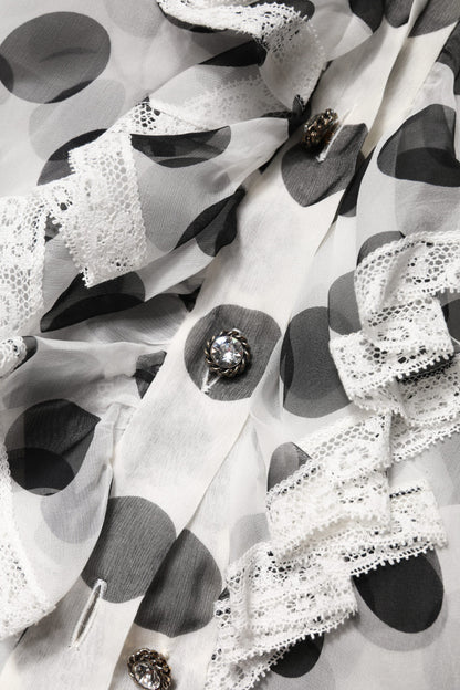 White Black Polka Dot Cotton Sleeveless Top-Dolce & Gabbana-LabelTerrace.com