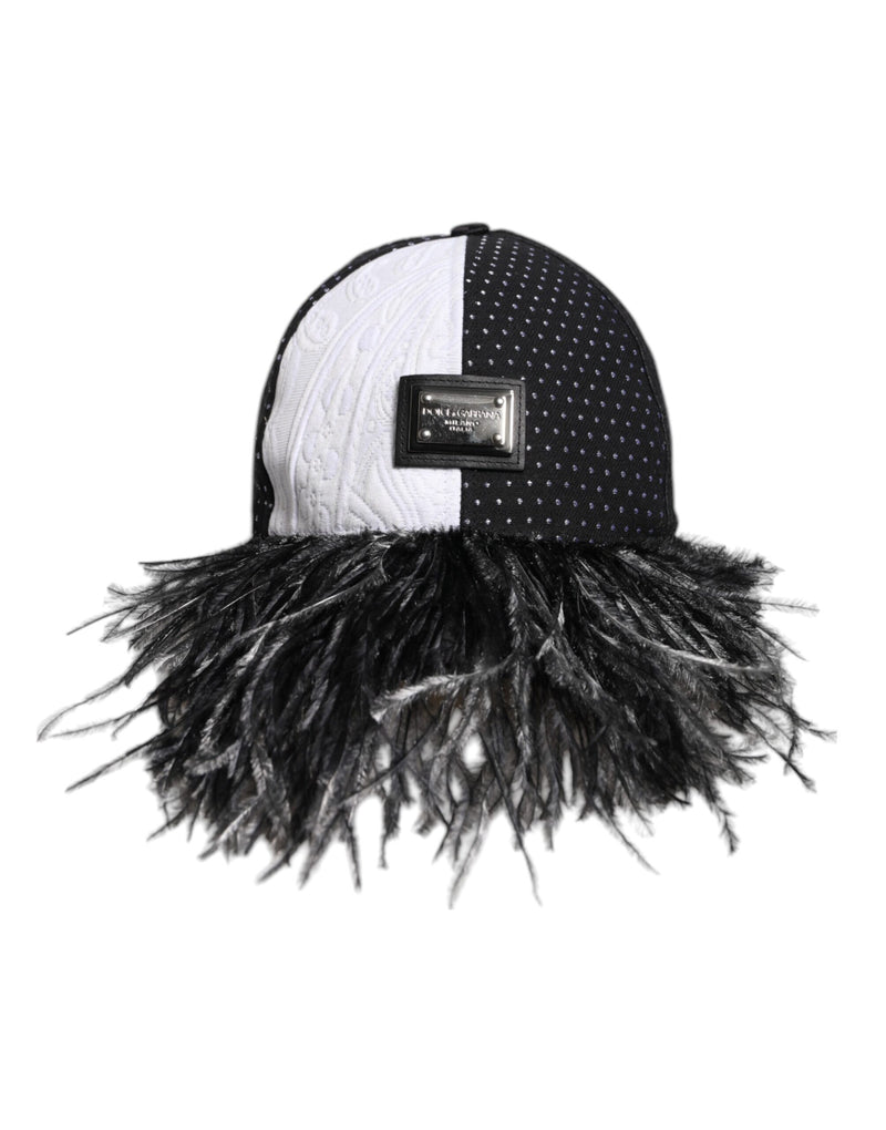 White Black Polka Dot Feathers Baseball Cap-Dolce & Gabbana-LabelTerrace.com