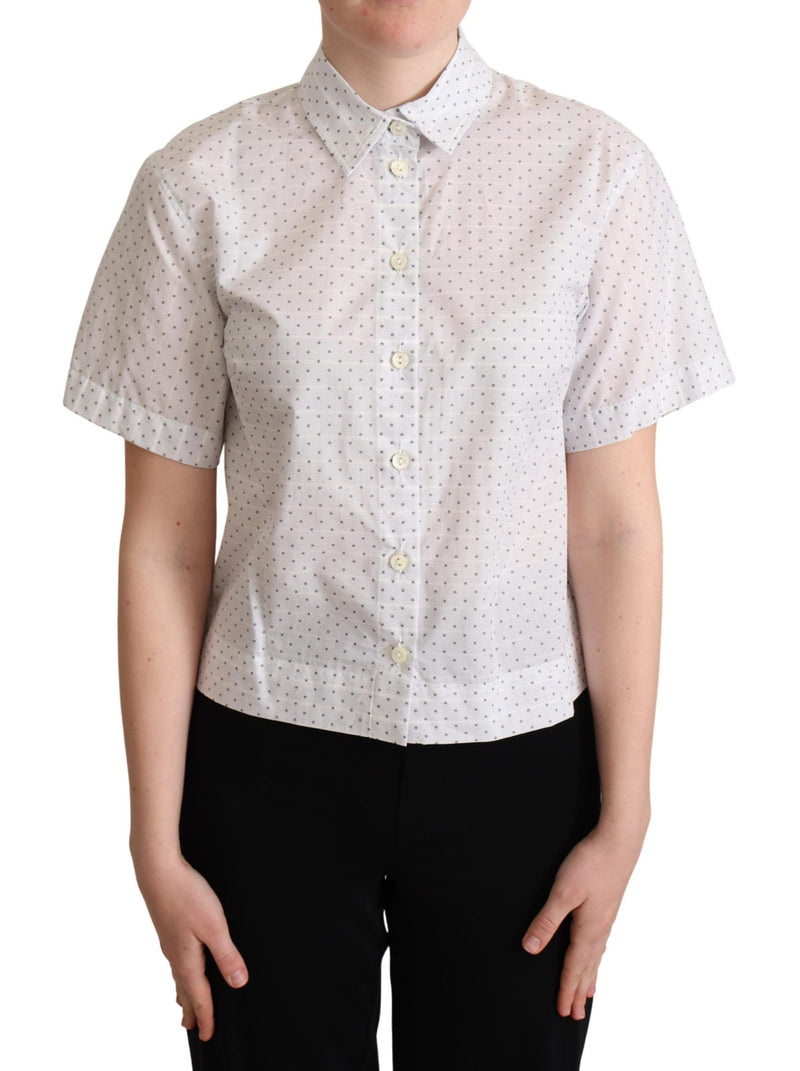 White Black Polka Dots Collar Blouse Shirt-Dolce & Gabbana-LabelTerrace.com