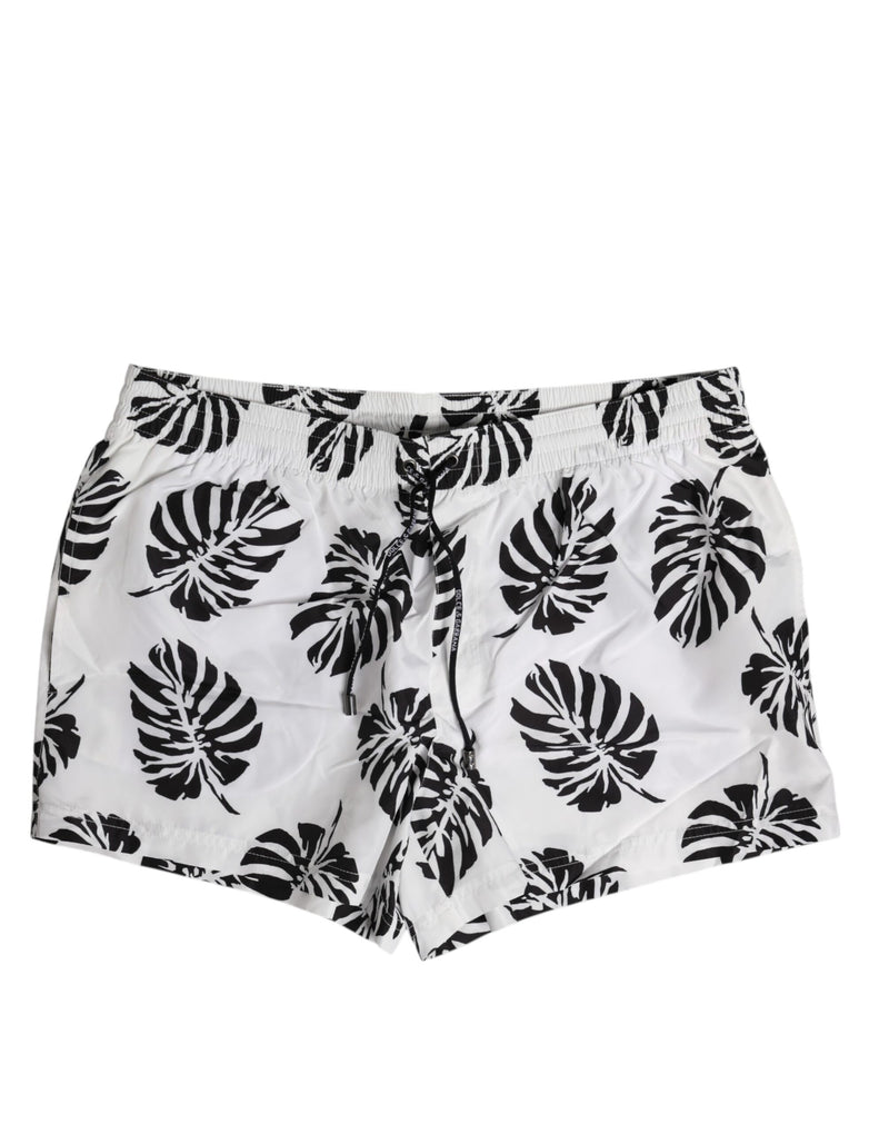 White Black Print Beachwear Shorts Swimwear-Dolce & Gabbana-LabelTerrace.com