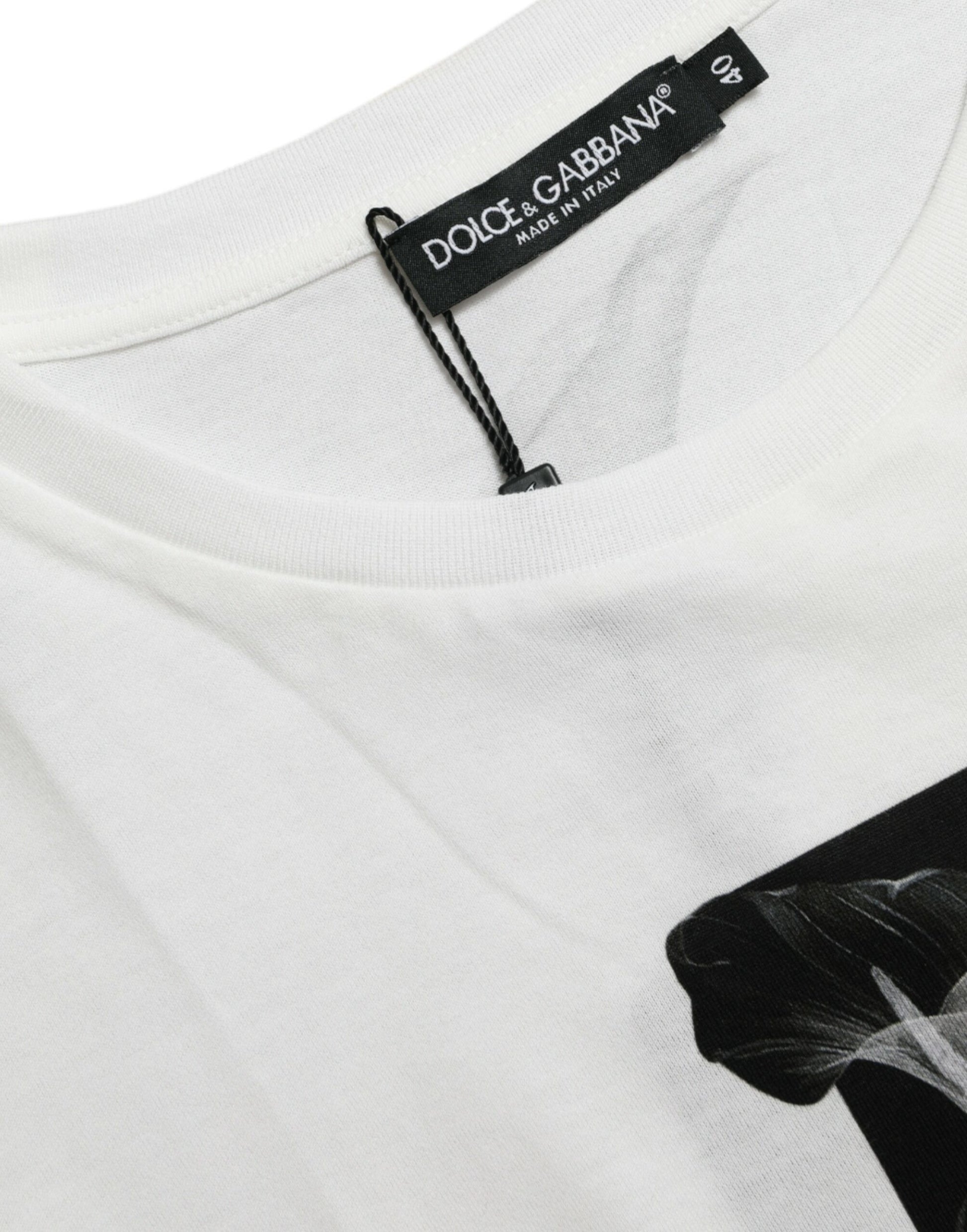 White Black Roses Crewneck Cotton T-shirt-Dolce & Gabbana-LabelTerrace.com