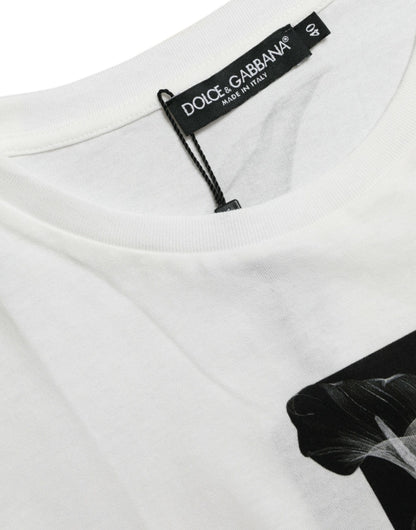 White Black Roses Crewneck Cotton T-shirt-Dolce & Gabbana-LabelTerrace.com