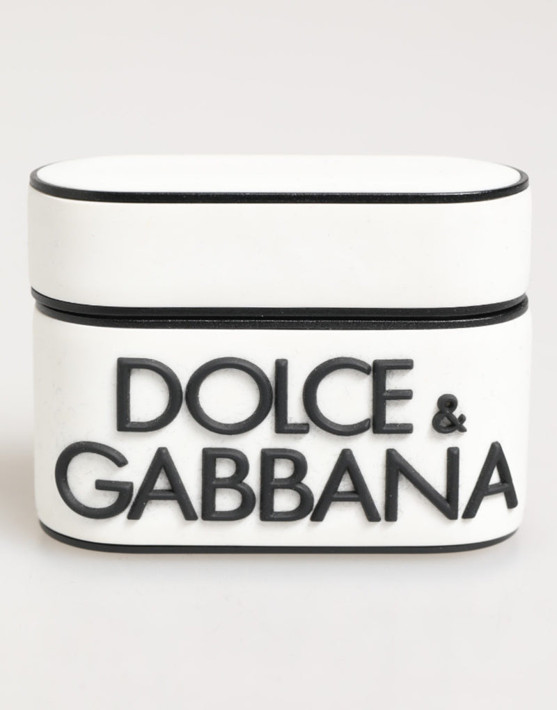 White Black Rubber Logo Embossed Accessory Airpods Case-Dolce & Gabbana-LabelTerrace.com