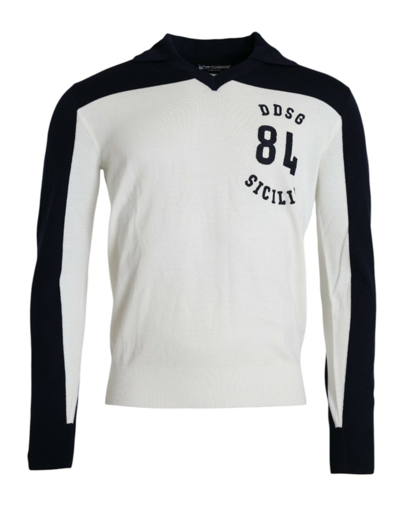 White Black SICILIA Henley Shirt Pullover Sweater-Dolce & Gabbana-LabelTerrace.com