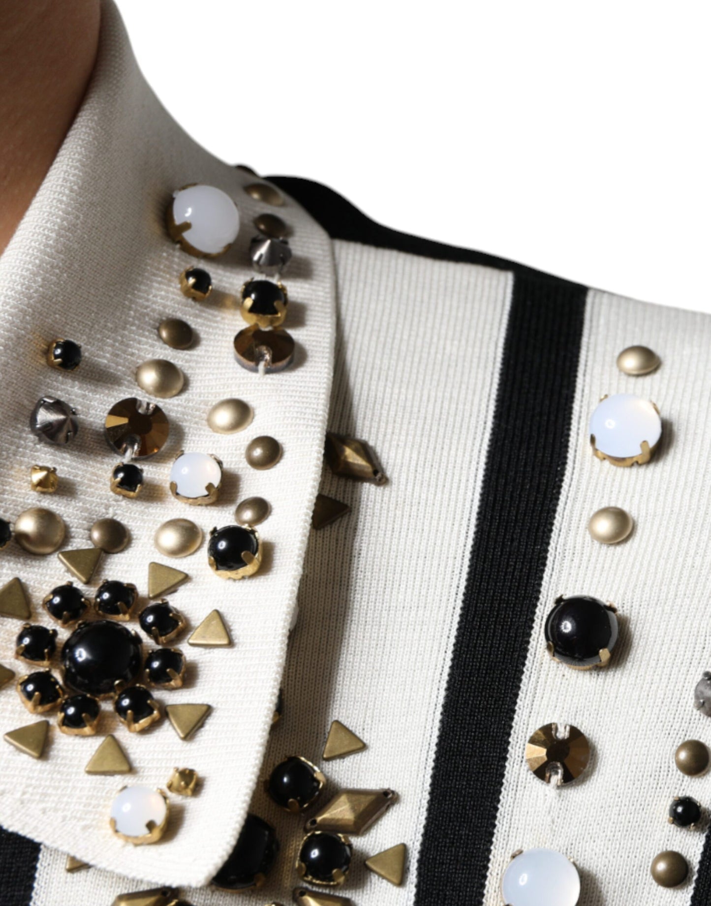 White Black Silk Studded Stone Crystal Shirt-Dolce & Gabbana-LabelTerrace.com