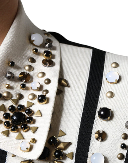 White Black Silk Studded Stone Crystal Shirt-Dolce & Gabbana-LabelTerrace.com