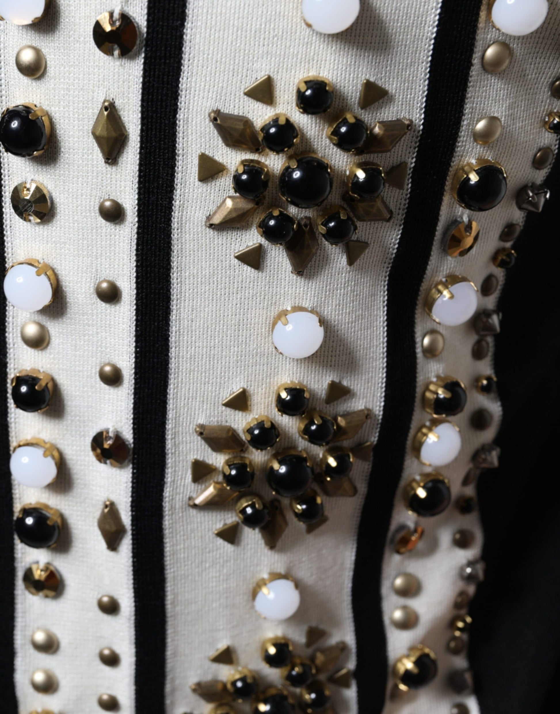 White Black Silk Studded Stone Crystal Shirt-Dolce & Gabbana-LabelTerrace.com