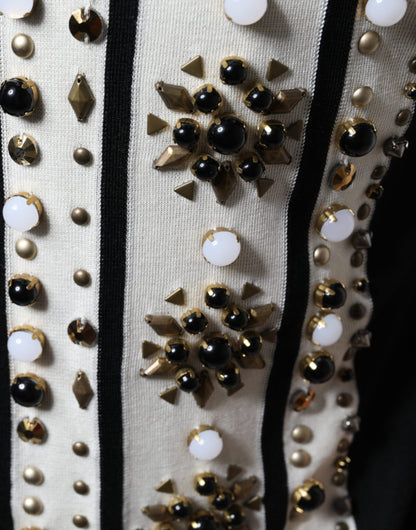 White Black Silk Studded Stone Crystal Shirt-Dolce & Gabbana-LabelTerrace.com