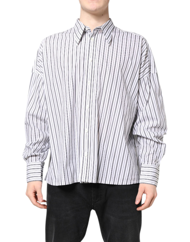 White Black Stripe Button Down Casual Shirt-Dolce & Gabbana-LabelTerrace.com