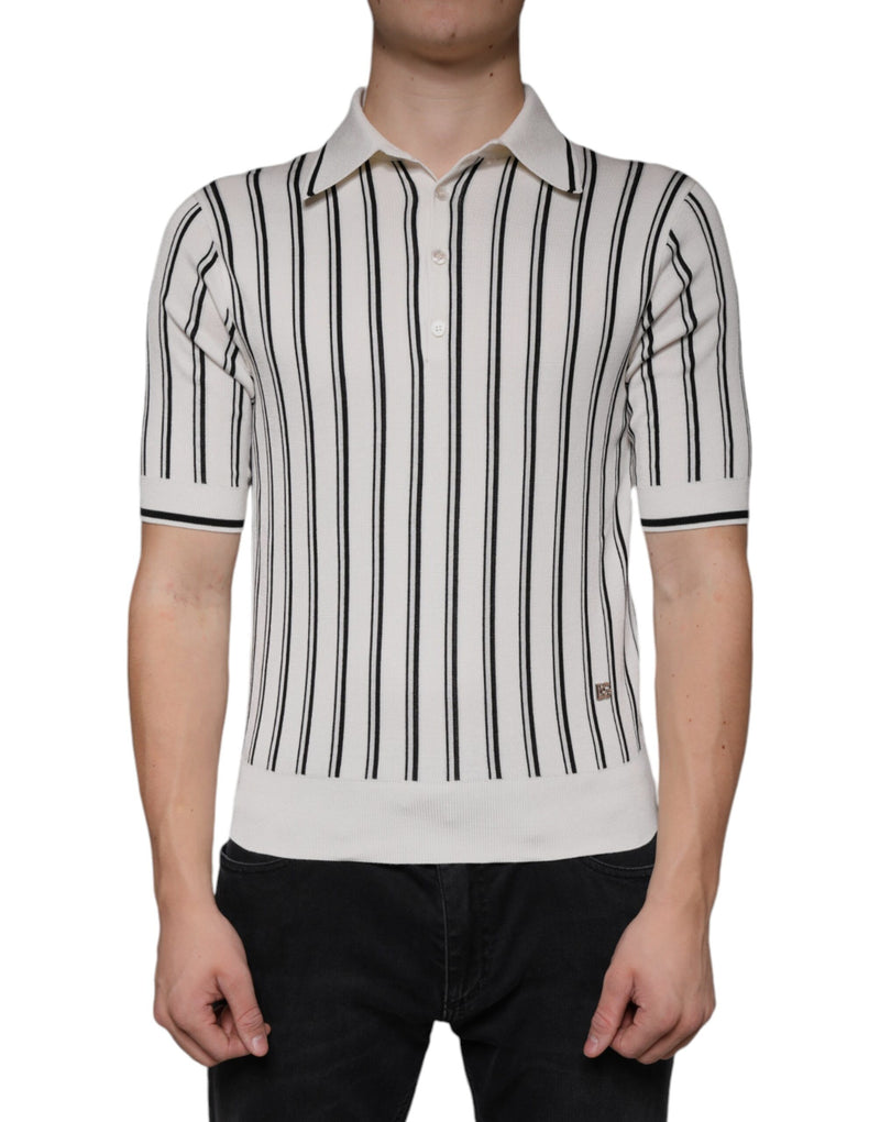 White Black Stripe Polo Short Sleeve T-shirt-Dolce & Gabbana-LabelTerrace.com