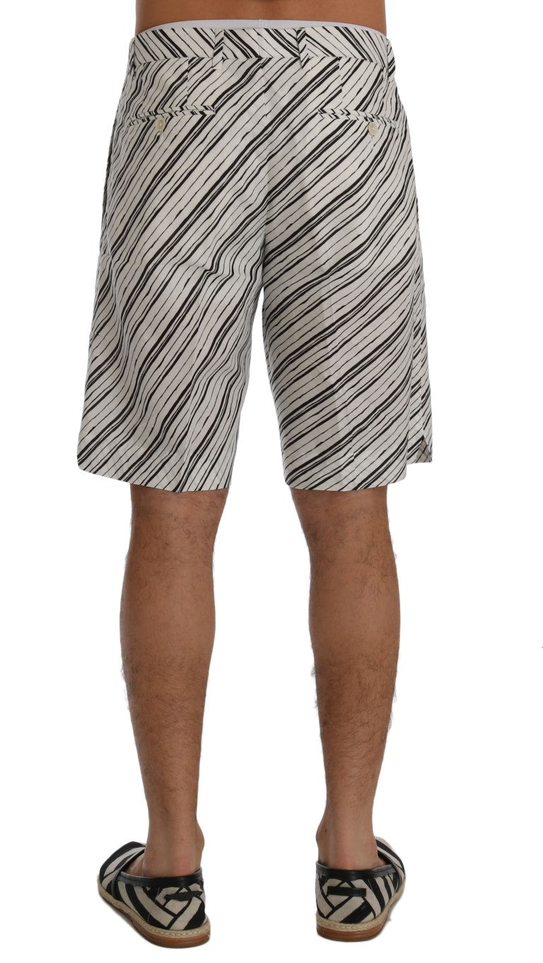 White Black Striped Casual Shorts-Dolce & Gabbana-LabelTerrace.com