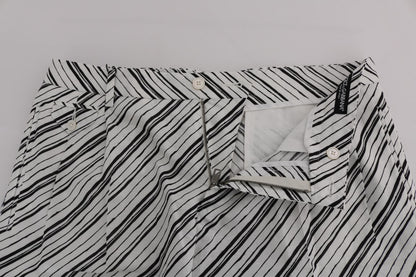 White Black Striped Casual Shorts-Dolce & Gabbana-LabelTerrace.com
