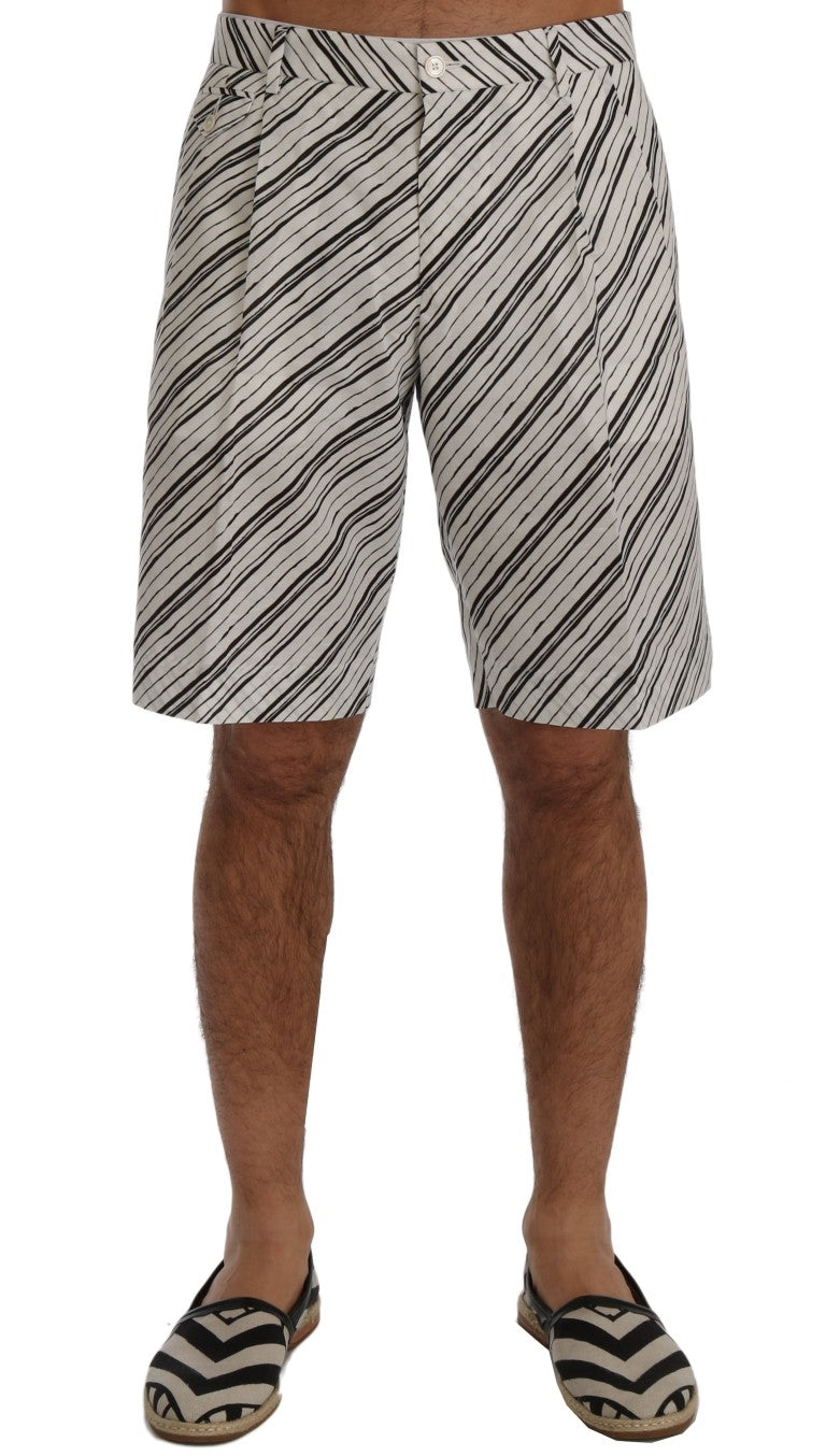 White Black Striped Casual Shorts-Dolce & Gabbana-LabelTerrace.com