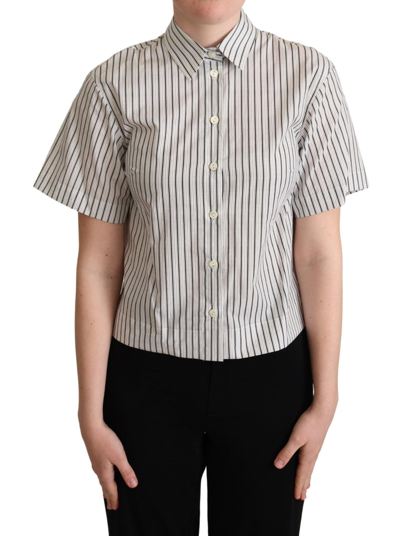 White Black Striped Collared Shirt-Dolce & Gabbana-LabelTerrace.com