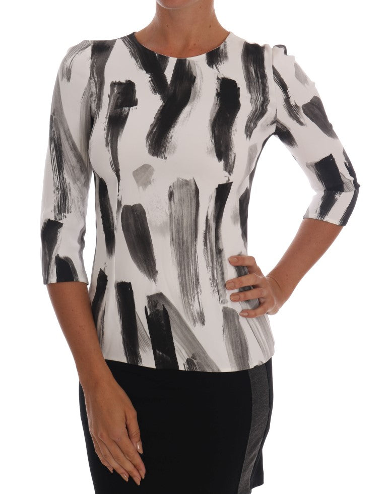 White Black Striped Printed Blouse Top-Dolce & Gabbana-LabelTerrace.com