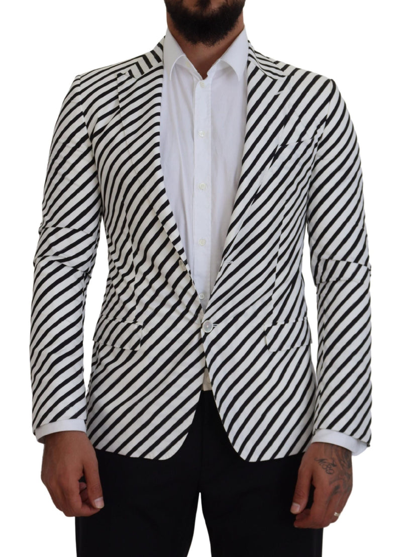 White Black Striped Slim Fit Jacket Blazer-Dolce & Gabbana-LabelTerrace.com