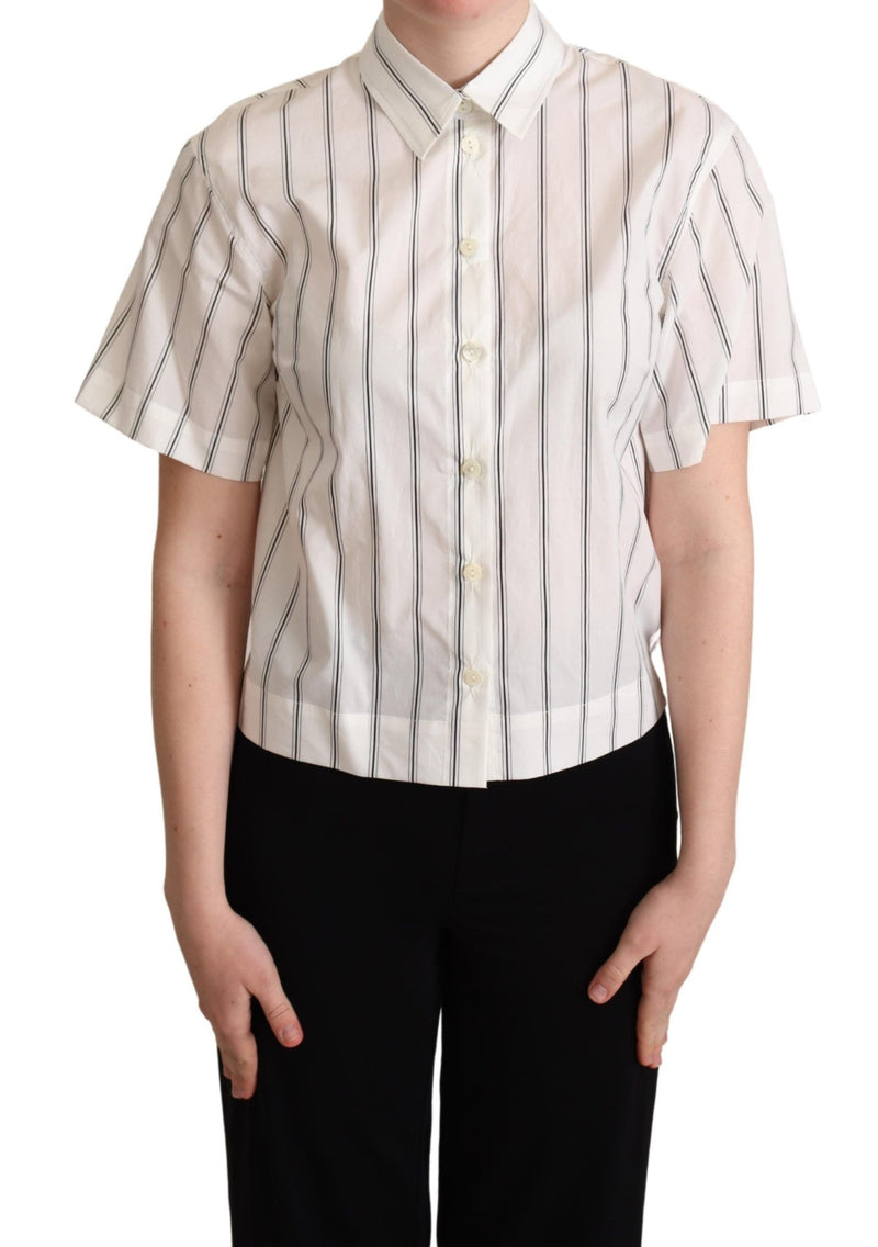 White Black Stripes Collared Shirt Top-Dolce & Gabbana-LabelTerrace.com