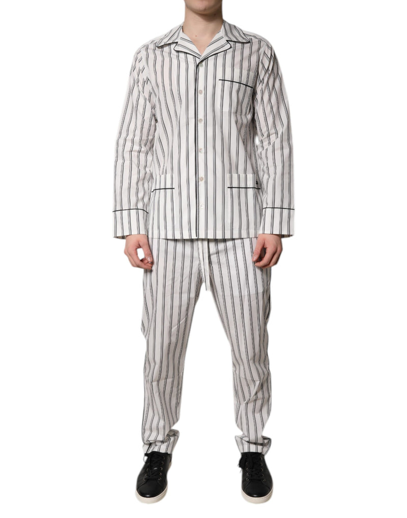 White Black Stripes Cotton Men Pajama Set Sleepwear-Dolce & Gabbana-LabelTerrace.com