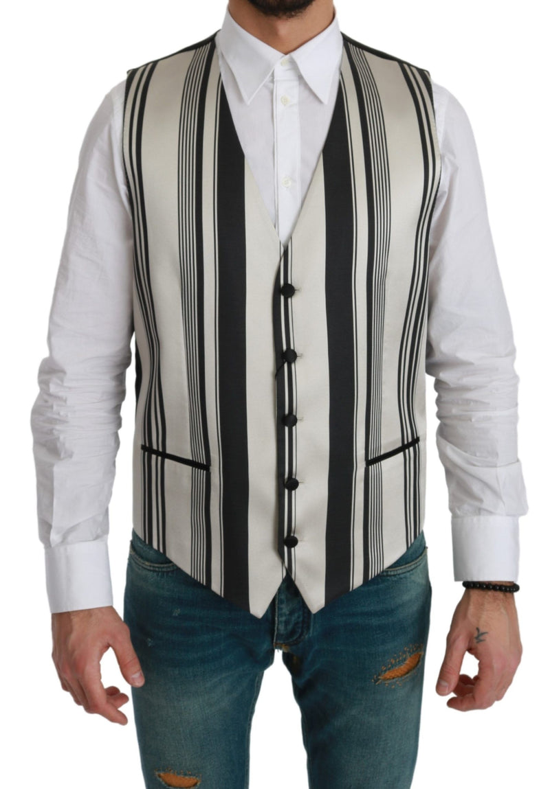 White Black Stripes Waistcoat Formal Vest-Dolce & Gabbana-LabelTerrace.com