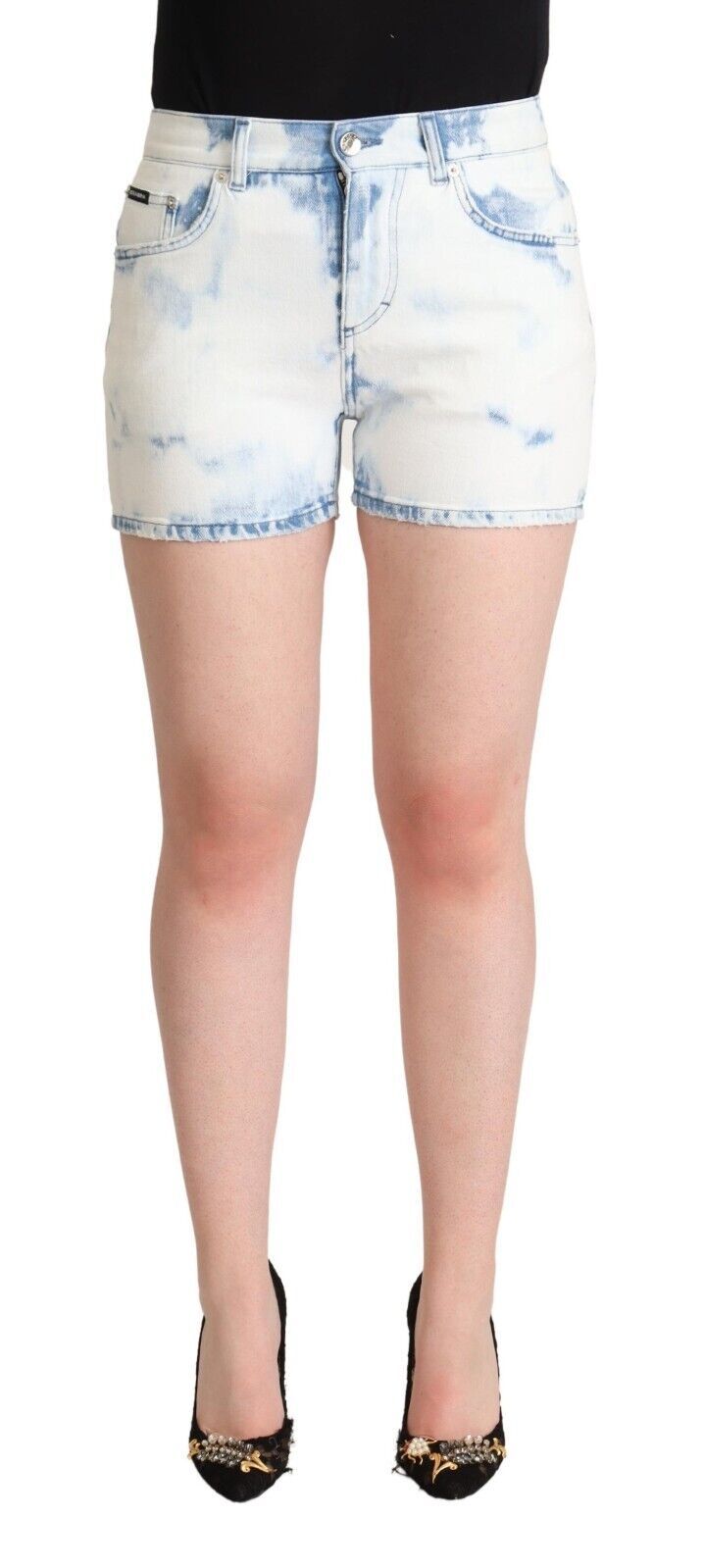 White Blue Dye Cotton Mid Waist Denim Shorts-Dolce & Gabbana-LabelTerrace.com