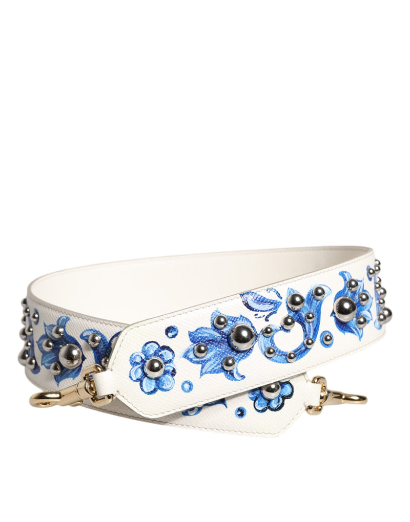 White Blue Floral Leather Stud Shoulder Strap-Dolce & Gabbana-LabelTerrace.com