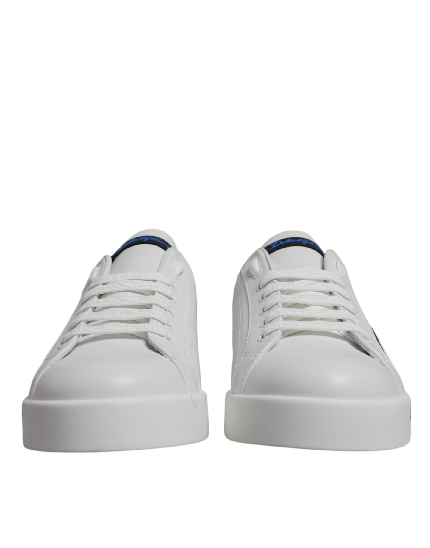 White Blue Leather Logo Low Top Sneakers Shoes-Dolce & Gabbana-LabelTerrace.com