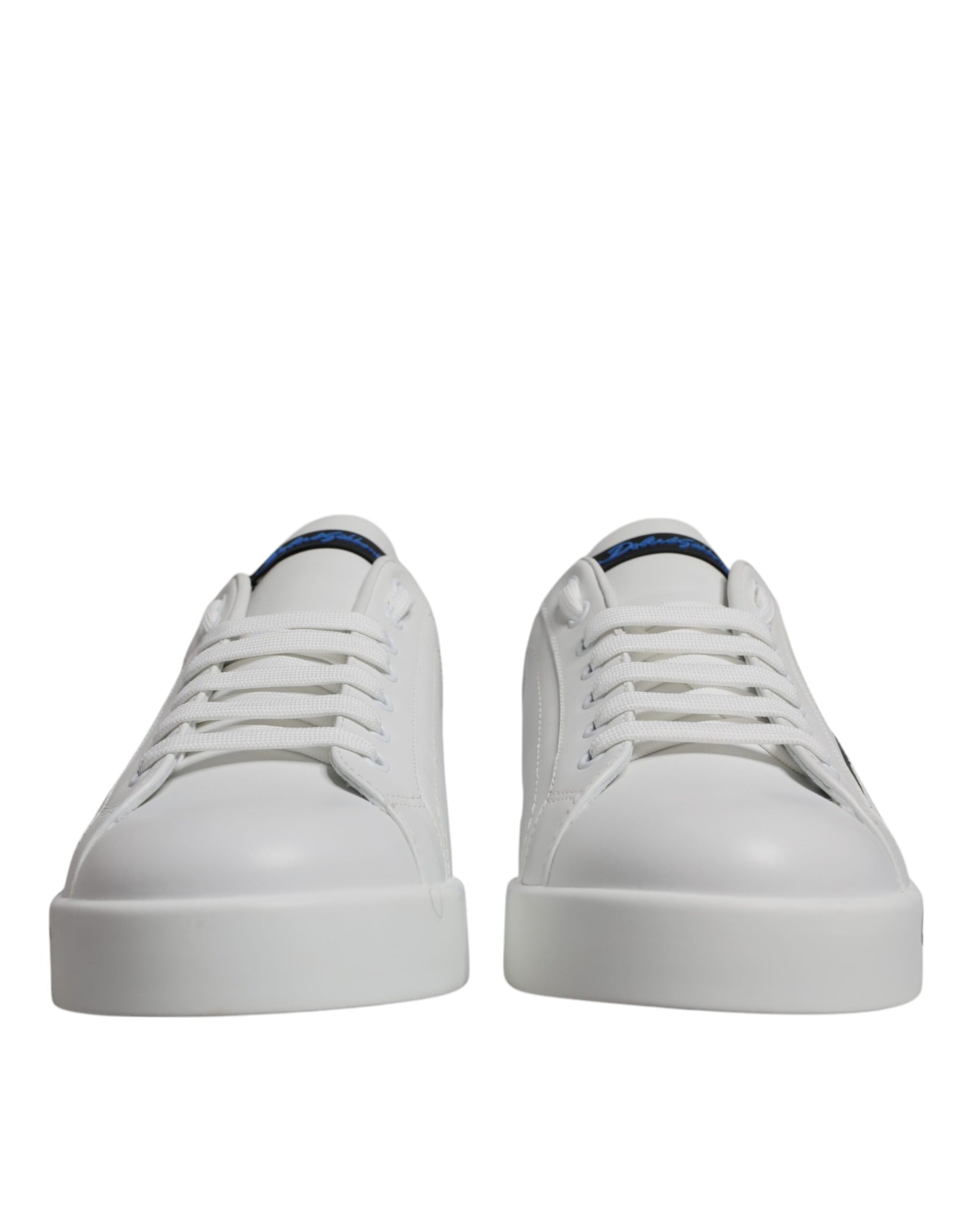 White Blue Leather Logo Low Top Sneakers Shoes-Dolce & Gabbana-LabelTerrace.com