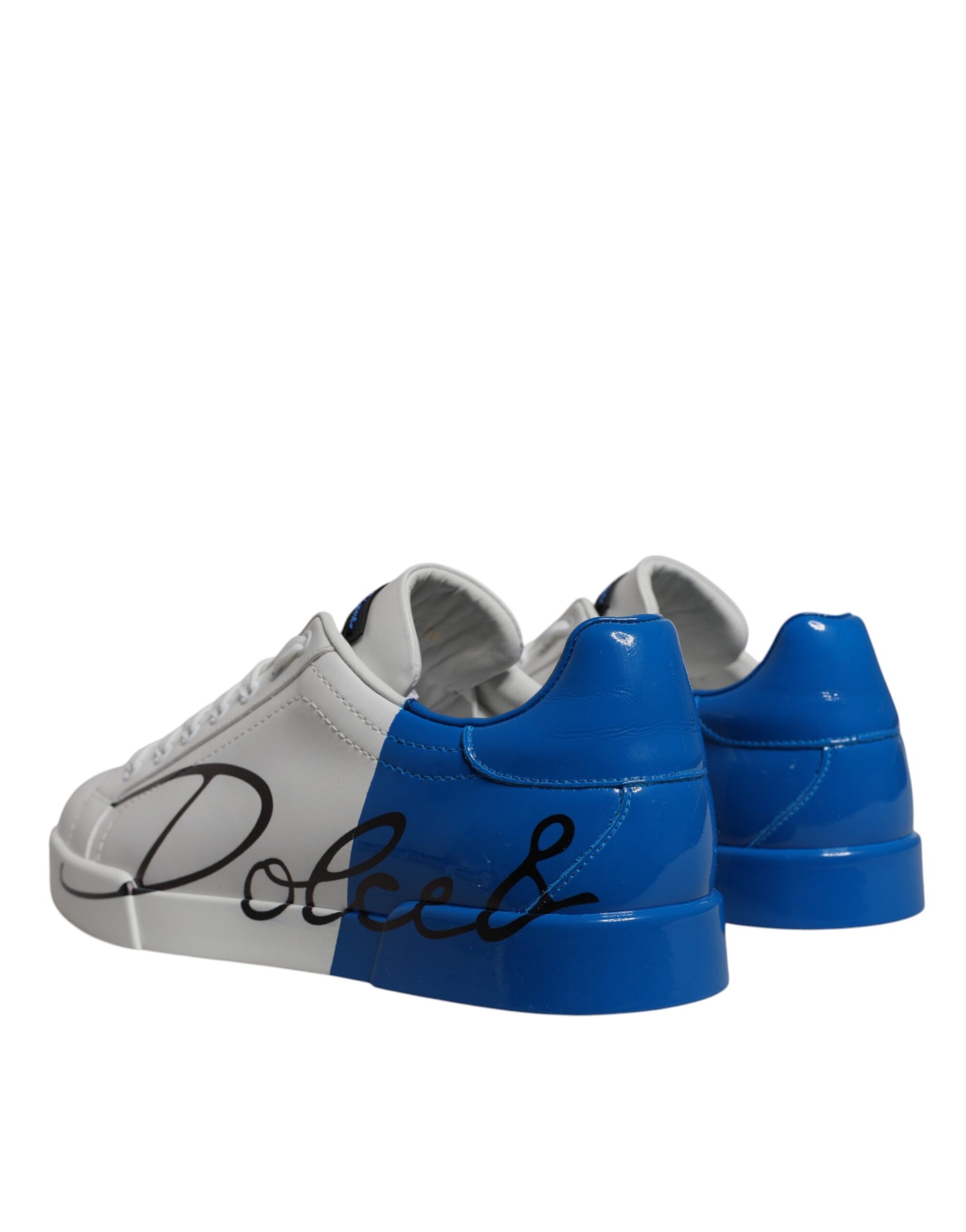 White Blue Leather Logo Low Top Sneakers Shoes-Dolce & Gabbana-LabelTerrace.com