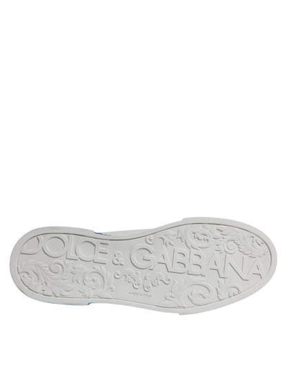 White Blue Leather Logo Low Top Sneakers Shoes-Dolce & Gabbana-LabelTerrace.com