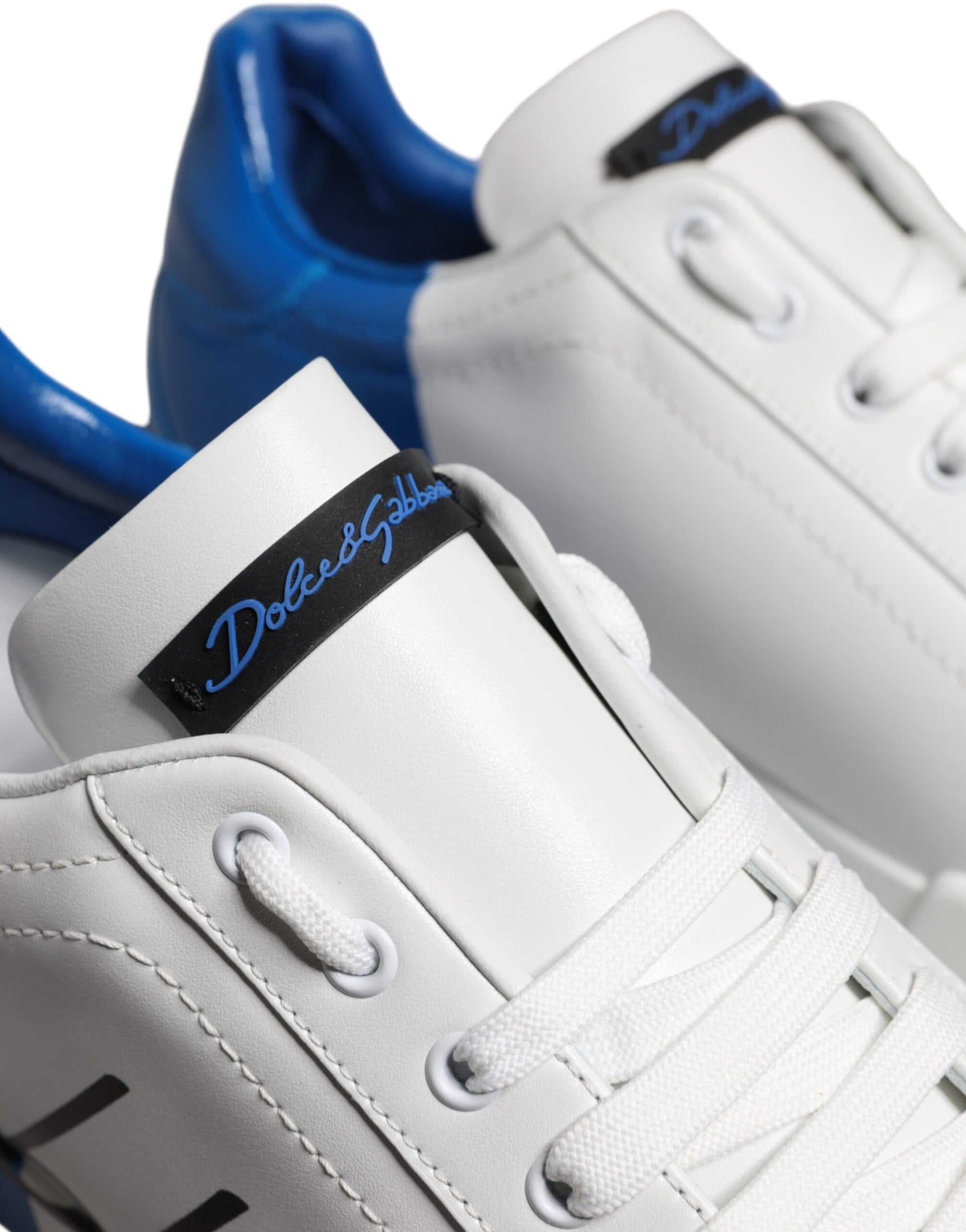 White Blue Leather Logo Low Top Sneakers Shoes-Dolce & Gabbana-LabelTerrace.com