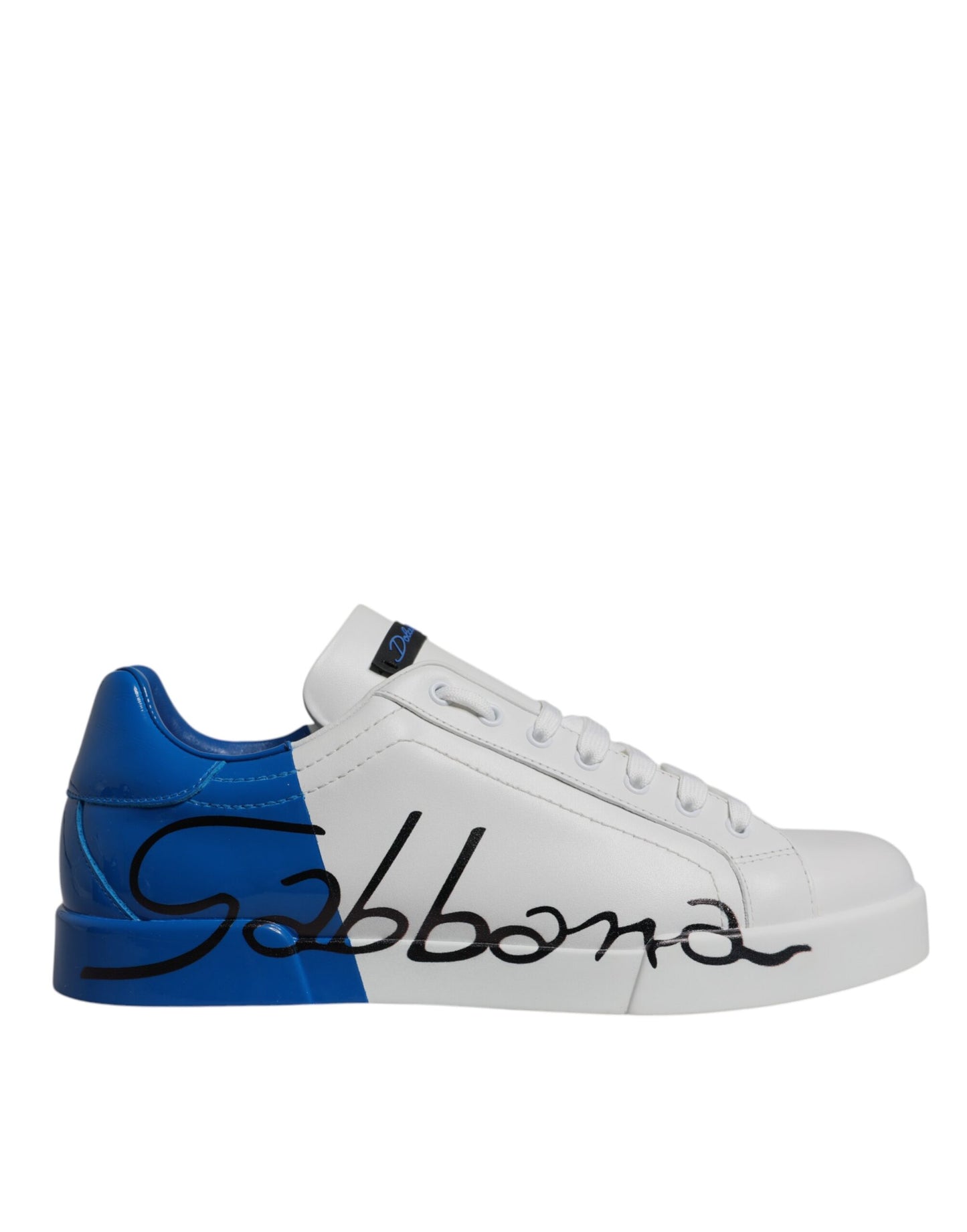 White Blue Leather Logo Low Top Sneakers Shoes-Dolce & Gabbana-LabelTerrace.com