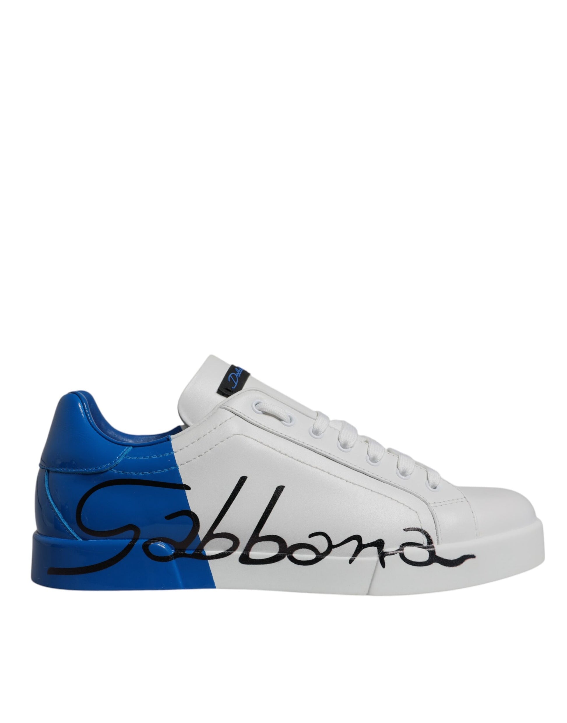 White Blue Leather Logo Low Top Sneakers Shoes-Dolce & Gabbana-LabelTerrace.com