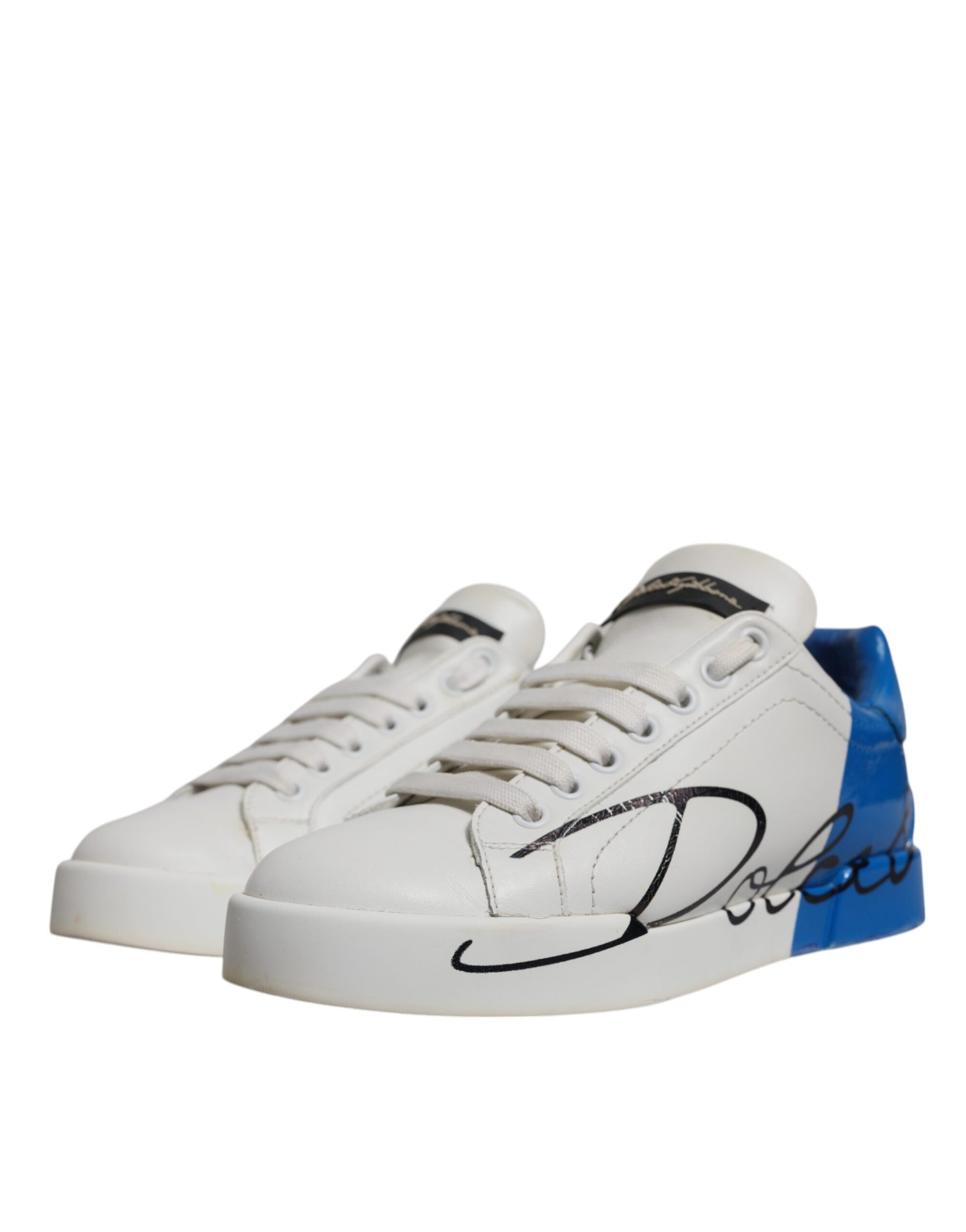 White Blue Logo Portofino Sneakers Shoes-Dolce & Gabbana-LabelTerrace.com