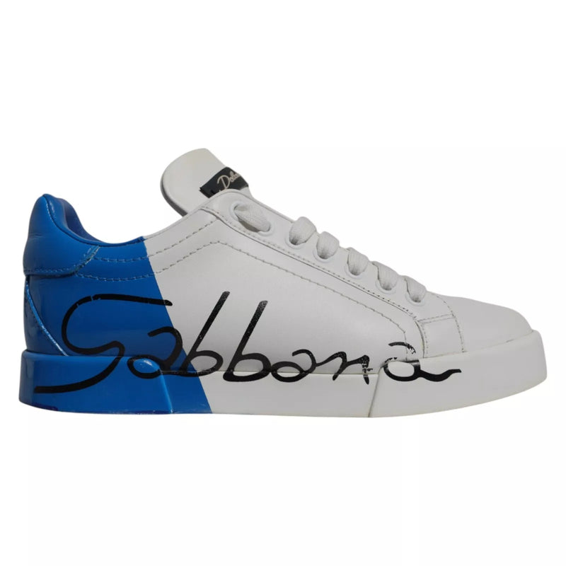 White Blue Logo Portofino Sneakers Shoes-Dolce & Gabbana-LabelTerrace.com