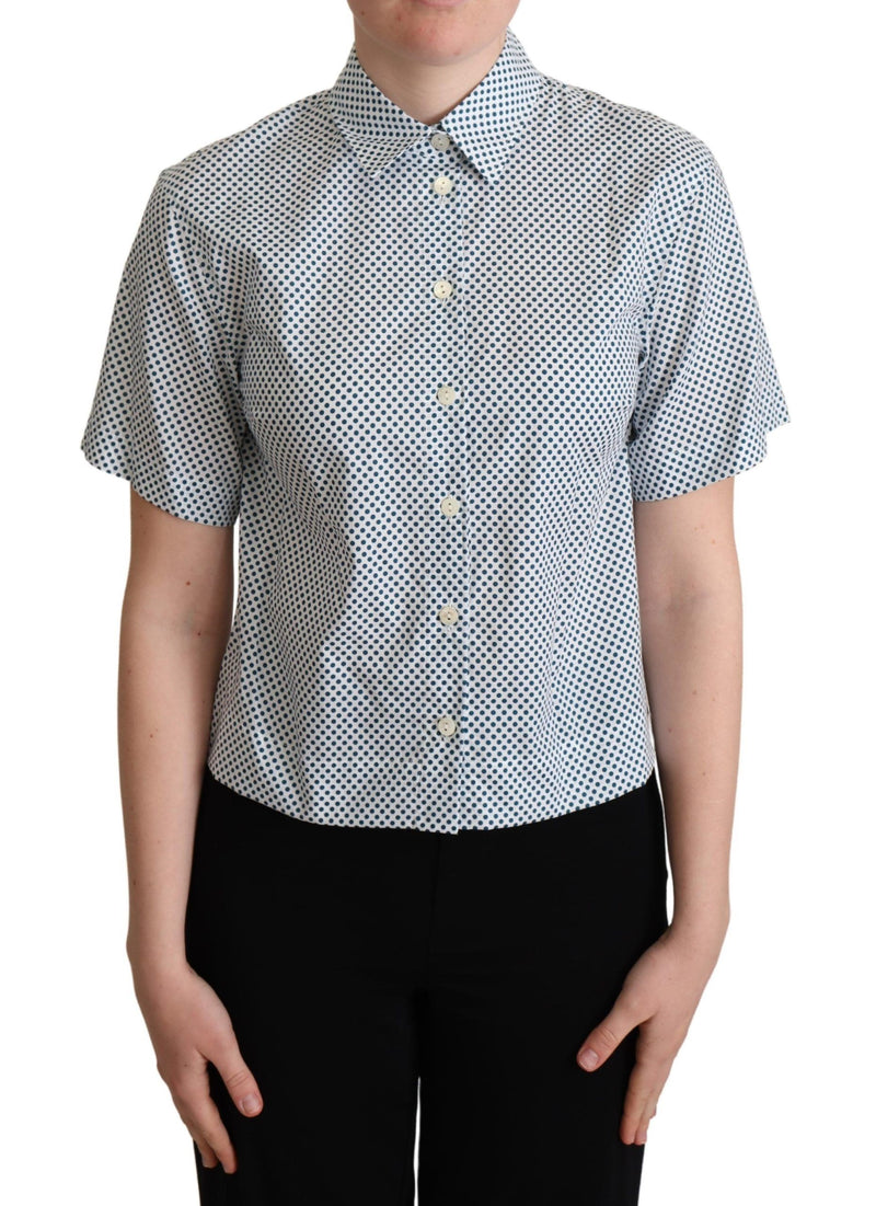 White Blue Polka Dot Cotton Shirt-Dolce & Gabbana-LabelTerrace.com