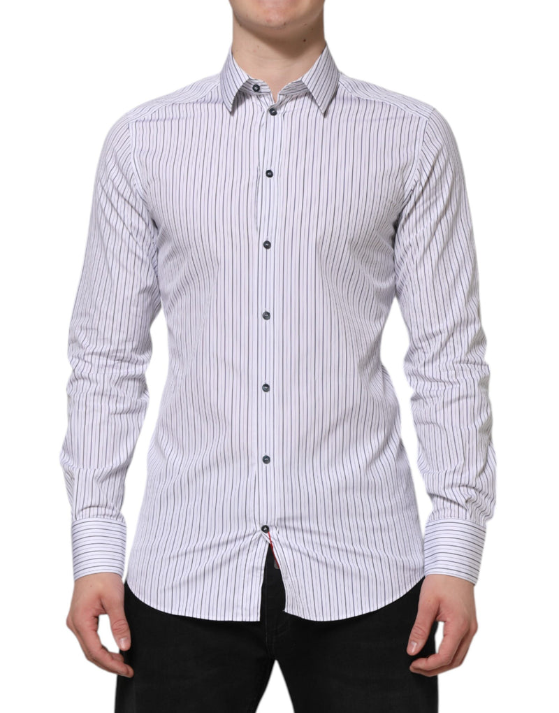 White Blue Striped Cotton GOLD Formal Shirt-Dolce & Gabbana-LabelTerrace.com