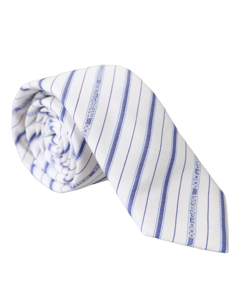 White Blue Stripes Silk Adjustable Tie-Dolce & Gabbana-LabelTerrace.com