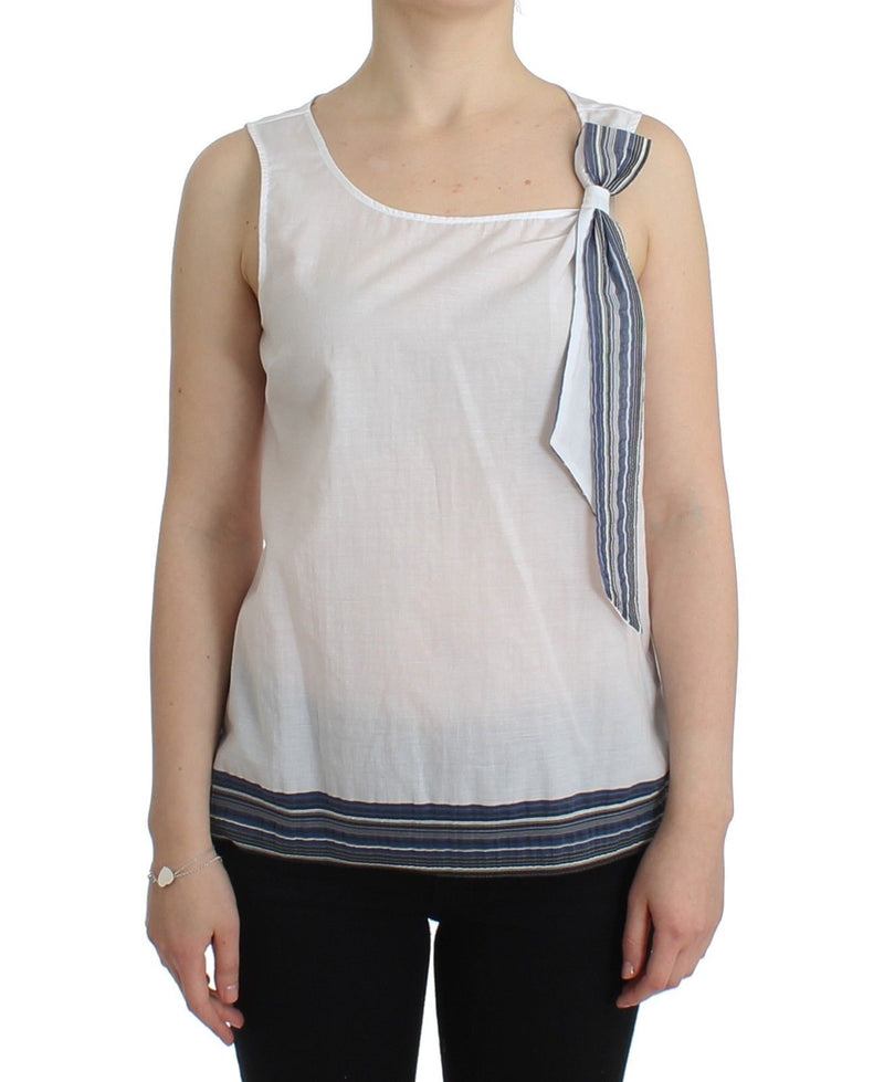 White Blue Top Blouse Tank Shirt Sleeveless-Ermanno Scervino-LabelTerrace.com