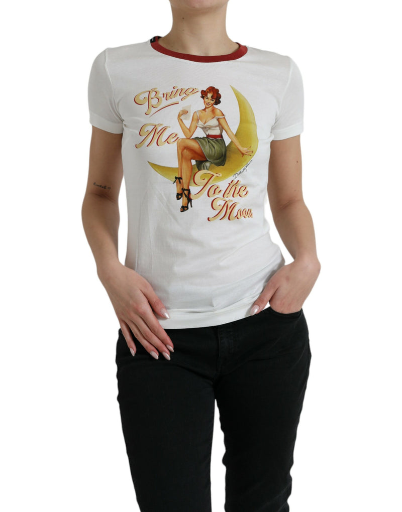 White Bring Me To The Moon T-shirt Top-Dolce & Gabbana-LabelTerrace.com