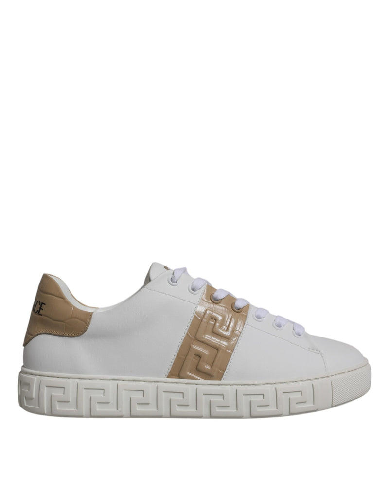 White Brown Greca Print TPU Low Top Men Sneakers Shoes-Versace-LabelTerrace.com