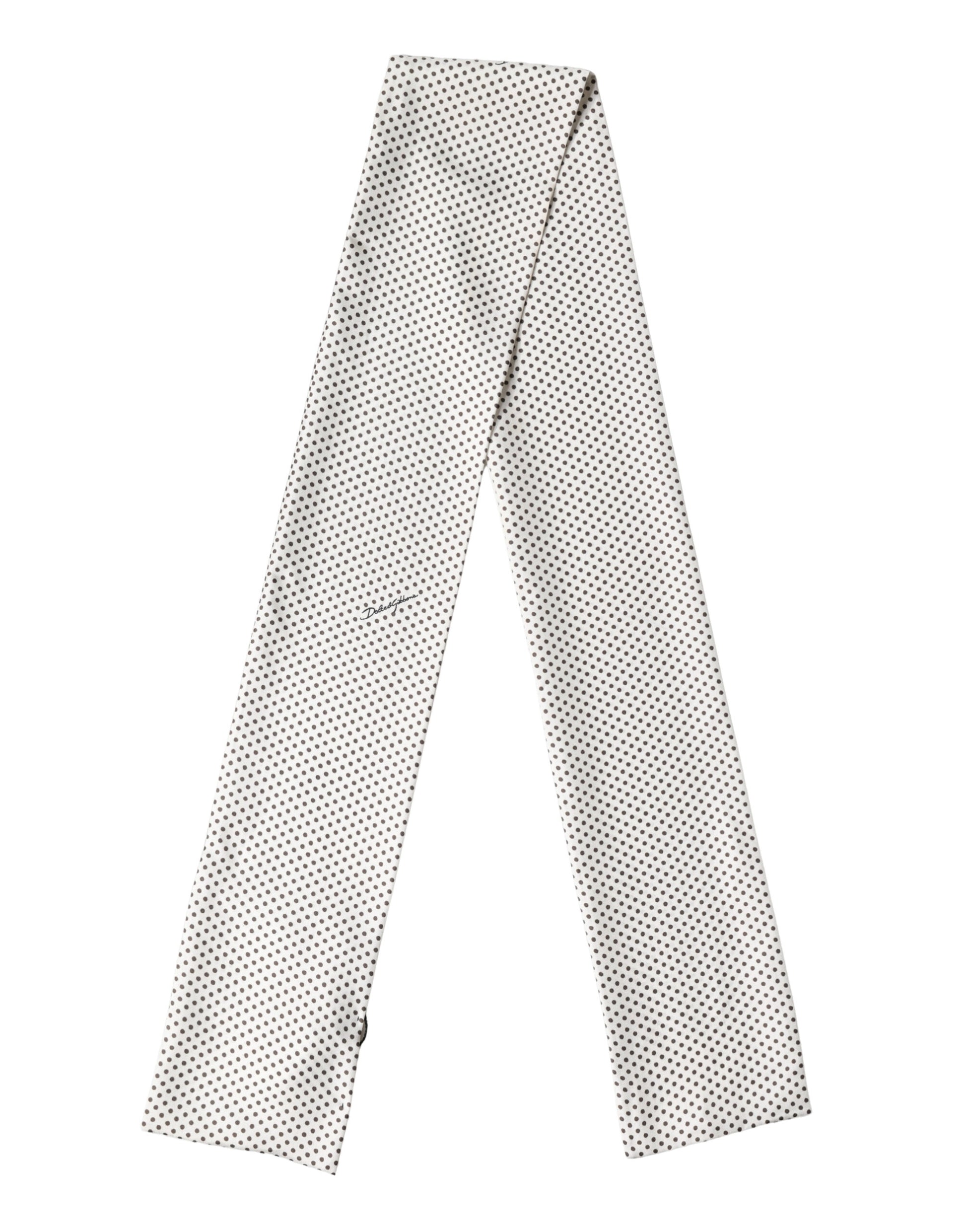 White Brown Polka Dot Silk Bandeau Neck Wrap 151cm x 13cm Scarf