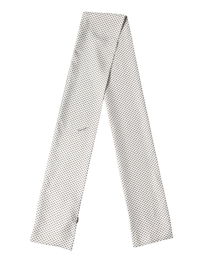 White Brown Polka Dot Silk Bandeau Neck Wrap 151cm x 13cm Scarf