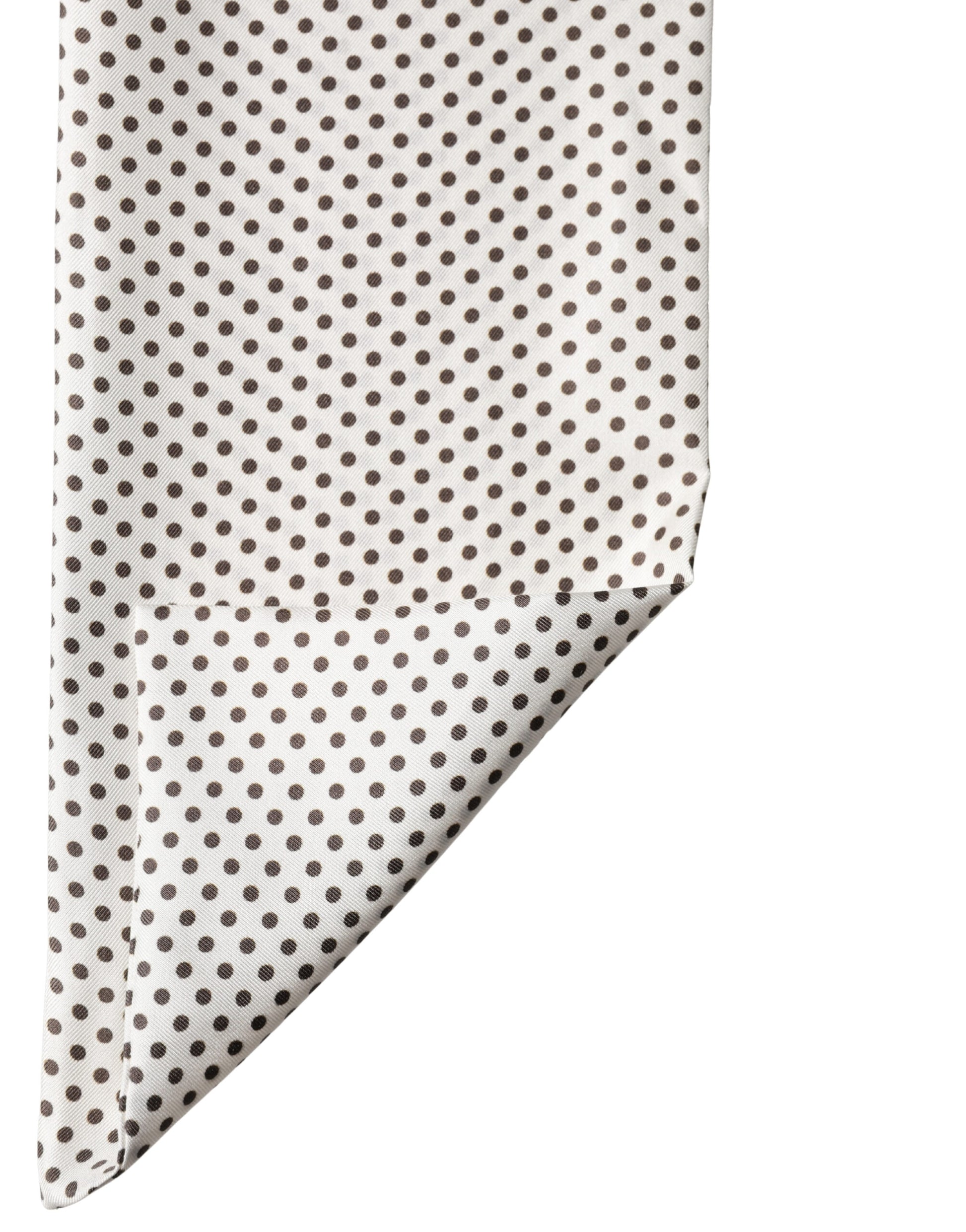 White Brown Polka Dot Silk Bandeau Neck Wrap 151cm x 13cm Scarf