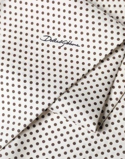 White Brown Polka Dot Silk Bandeau Neck Wrap 151cm x 13cm Scarf