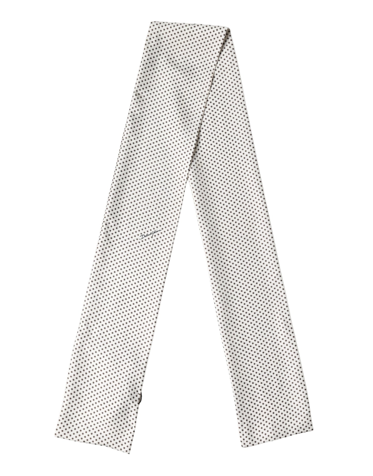 White Brown Polka Dot Silk Bandeau Neck Wrap 151cm x 13cm Scarf