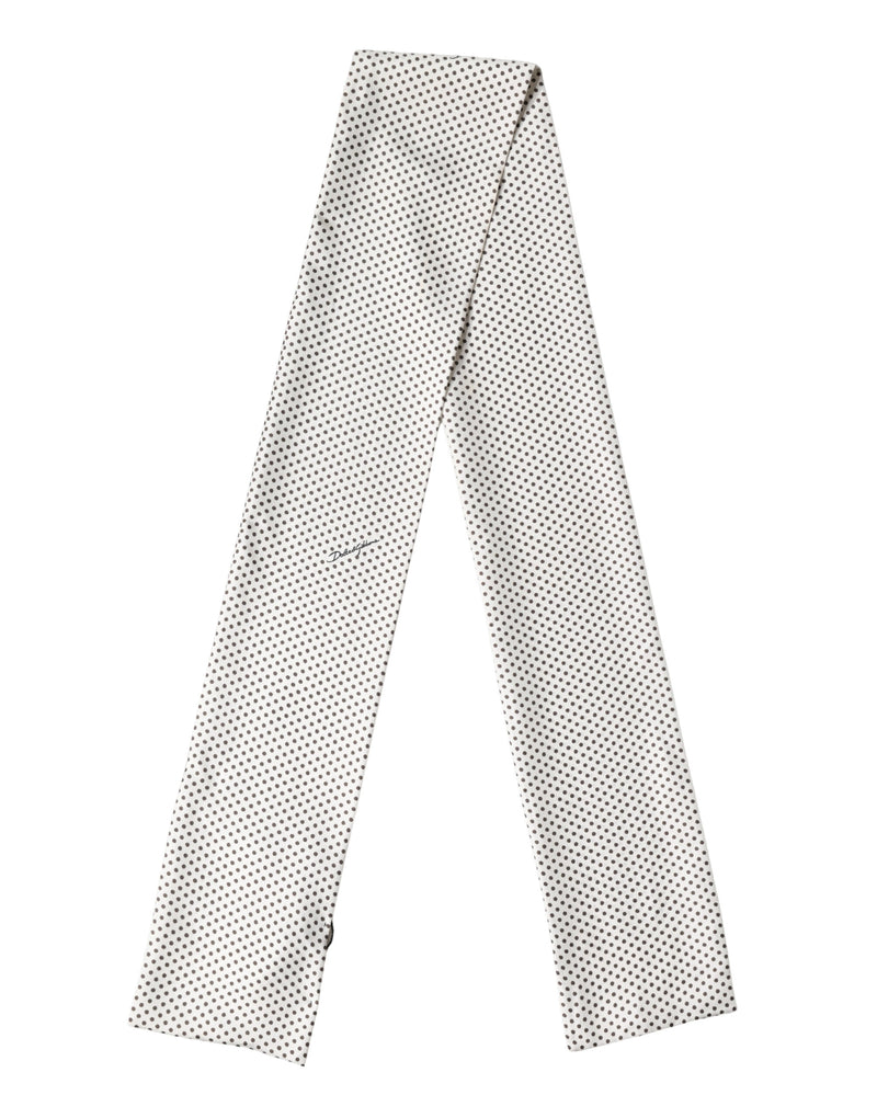 White Brown Polka Dot Silk Bandeau Neck Wrap 151cm x 13cm Scarf