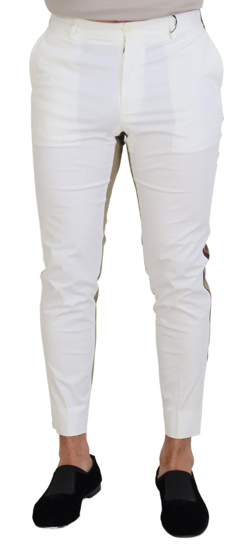 White Brown Slim Fit Chino Pants-Dolce & Gabbana-LabelTerrace.com