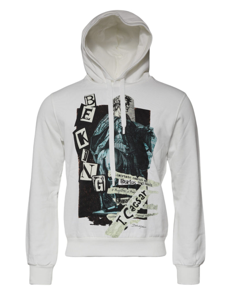 White Caesar Cotton Hooded Pullover Sweater-Dolce & Gabbana-LabelTerrace.com